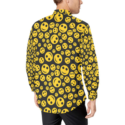 Smiley Face Emoji Print Design LKS304 Men's Long Sleeve Dress Shirt