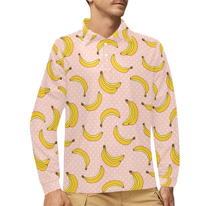Banana Pattern Print Design BA06 Long Sleeve Polo Shirt For Men's