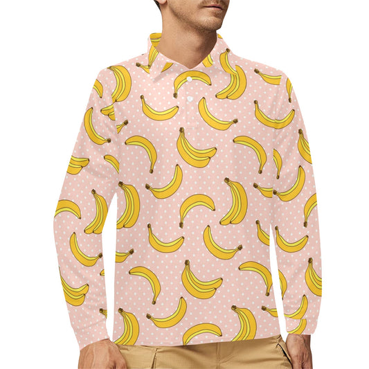 Banana Pattern Print Design BA06 Long Sleeve Polo Shirt For Men's