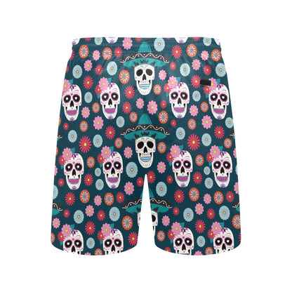Sugar Skull Print Design LKS308 Men's Swim Trunks Beach Shorts