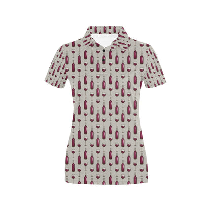 Wine Bottle Pattern Print Women's Polo Shirt