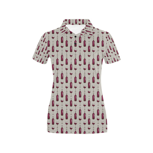 Wine Bottle Pattern Print Women's Polo Shirt