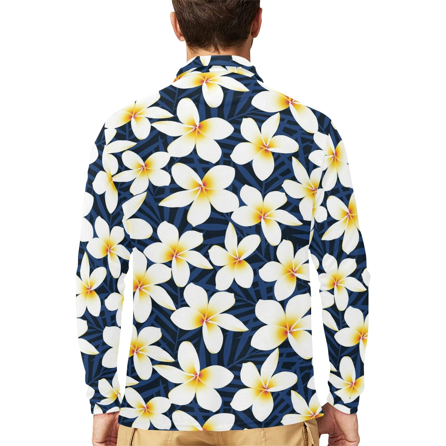 Plumeria Pattern Print Design PM026 Long Sleeve Polo Shirt For Men's