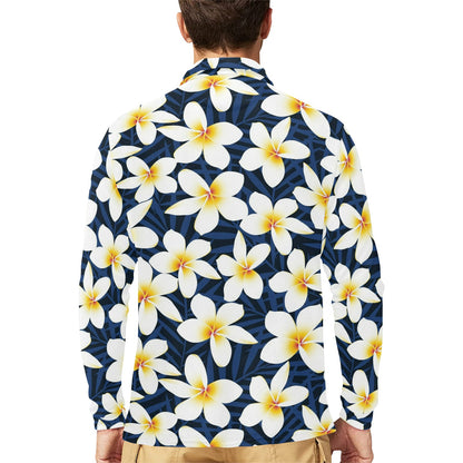Plumeria Pattern Print Design PM026 Long Sleeve Polo Shirt For Men's