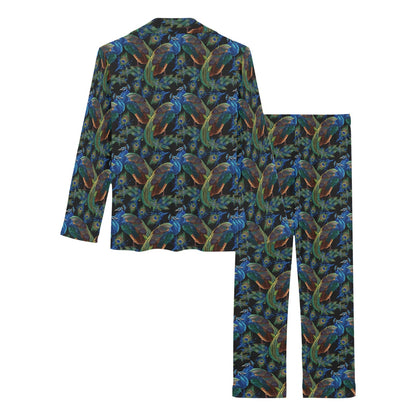 Peacock Themed Design Print Women's Long Pajama Set