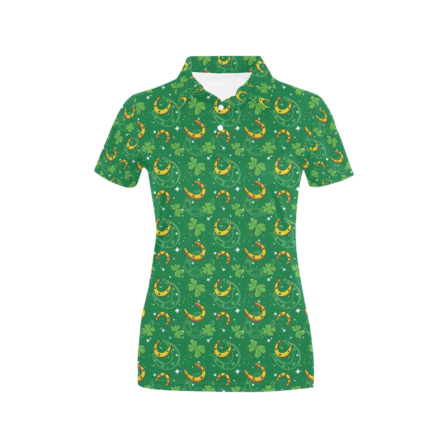 Shamrock With Horse Shoes Print Design LKS305 Women's Polo Shirt