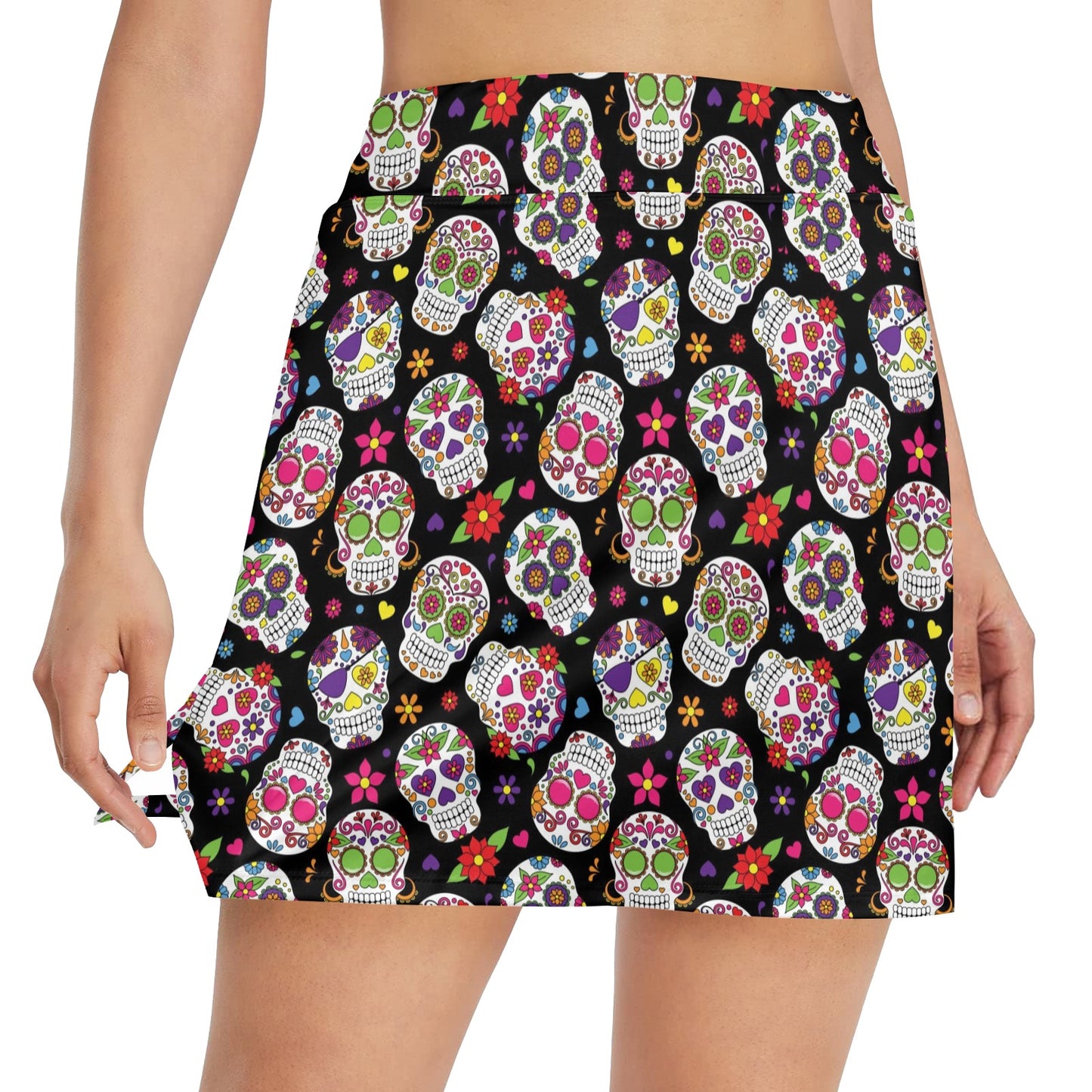 Sugar Skull Print Design LKS302 Women's Golf Skirt with Pocket