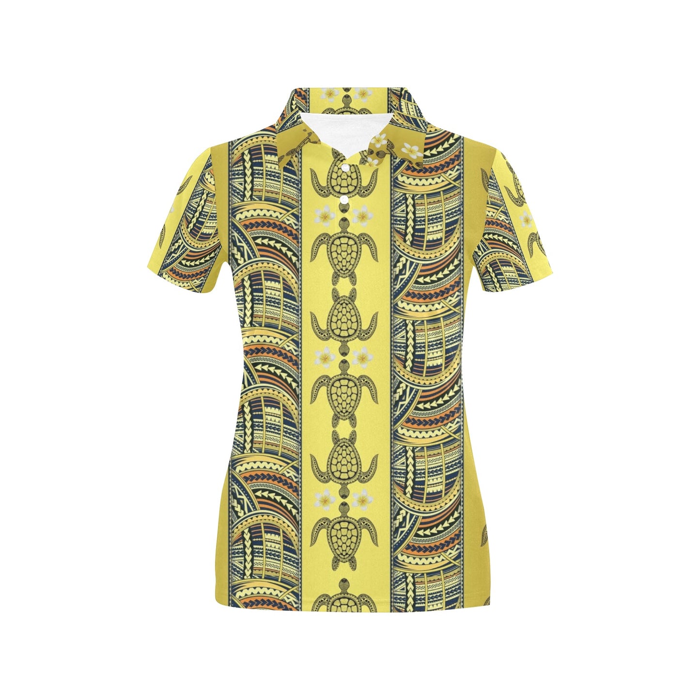 Polynesian Turtle Hawaiian Design Print Women's Polo Shirt