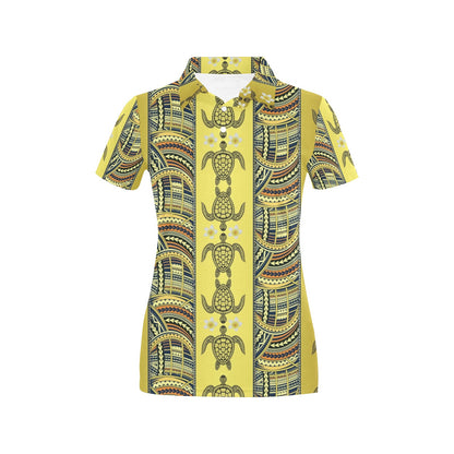 Polynesian Turtle Hawaiian Design Print Women's Polo Shirt