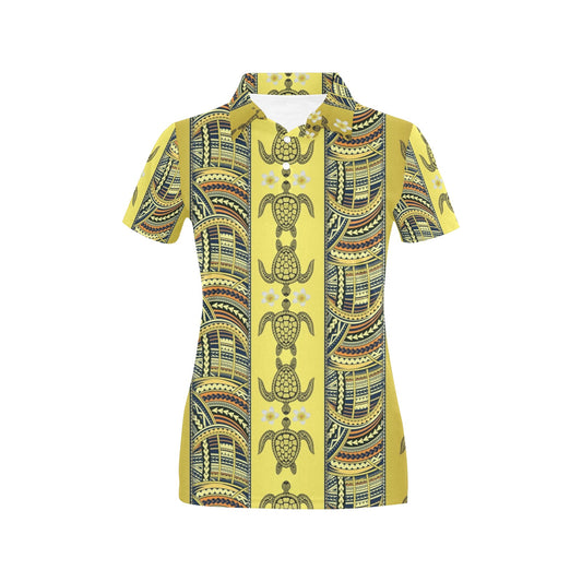 Polynesian Turtle Hawaiian Design Print Women's Polo Shirt
