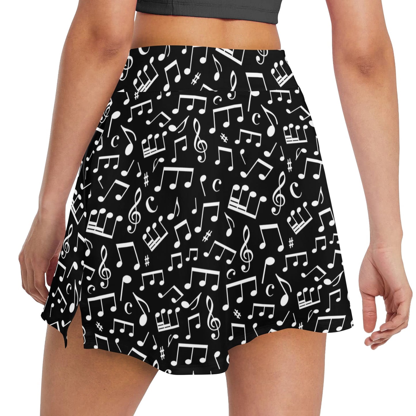 Music Note Black white Themed Print Women's Golf Skirt with Pocket