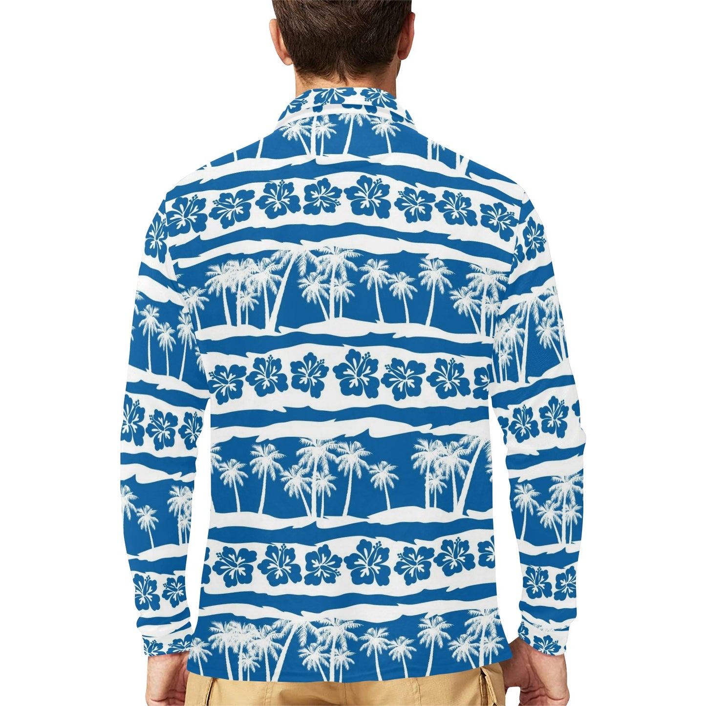 Hawaiian Themed Pattern Print Design H021 Long Sleeve Polo Shirt For Men's