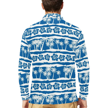 Hawaiian Themed Pattern Print Design H021 Long Sleeve Polo Shirt For Men's