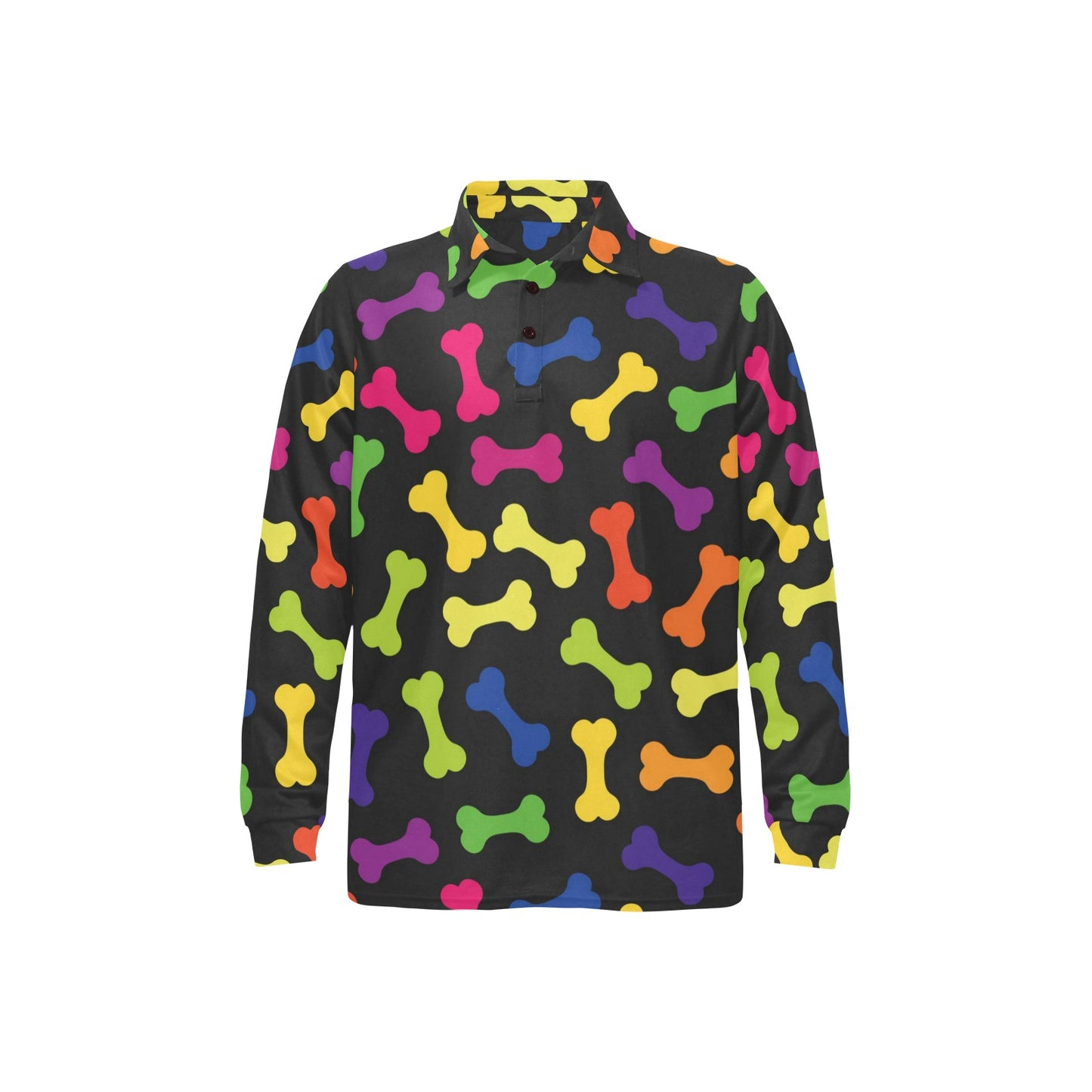 Dog Bone Neon Color Pattern Print Design 02 Long Sleeve Polo Shirt For Men's