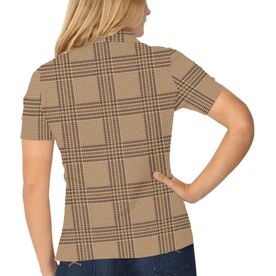 Houndstooth Brown Pattern Print Design 04 Women's Polo Shirt