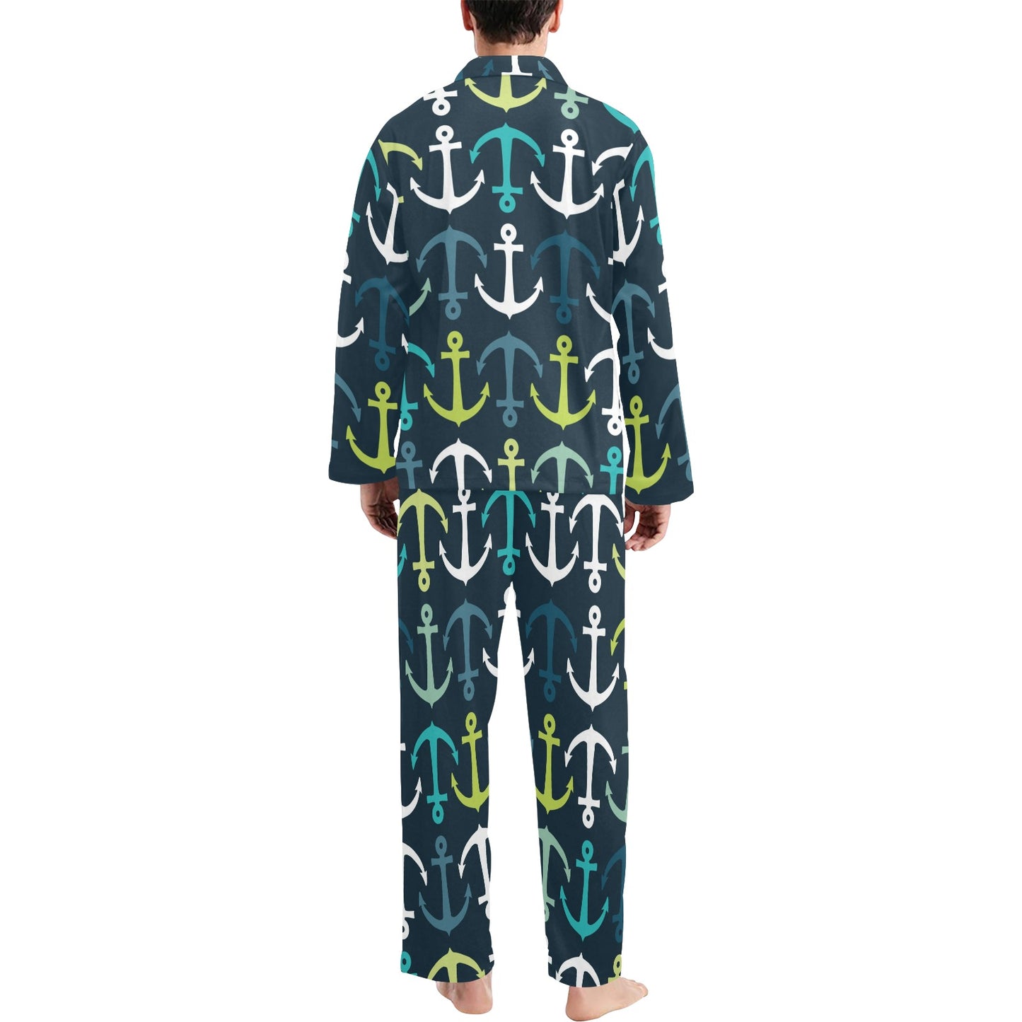 Anchor Pattern Print Design 03 Men's Long Pajama Set