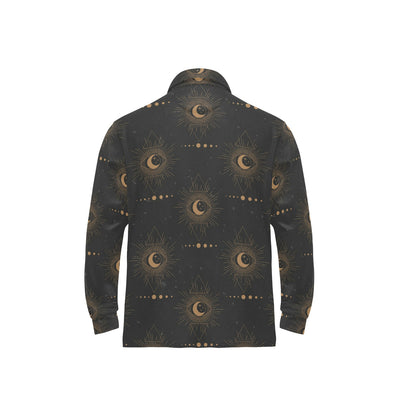 Moon Boho Pattern Print Design 02 Long Sleeve Polo Shirt For Men's