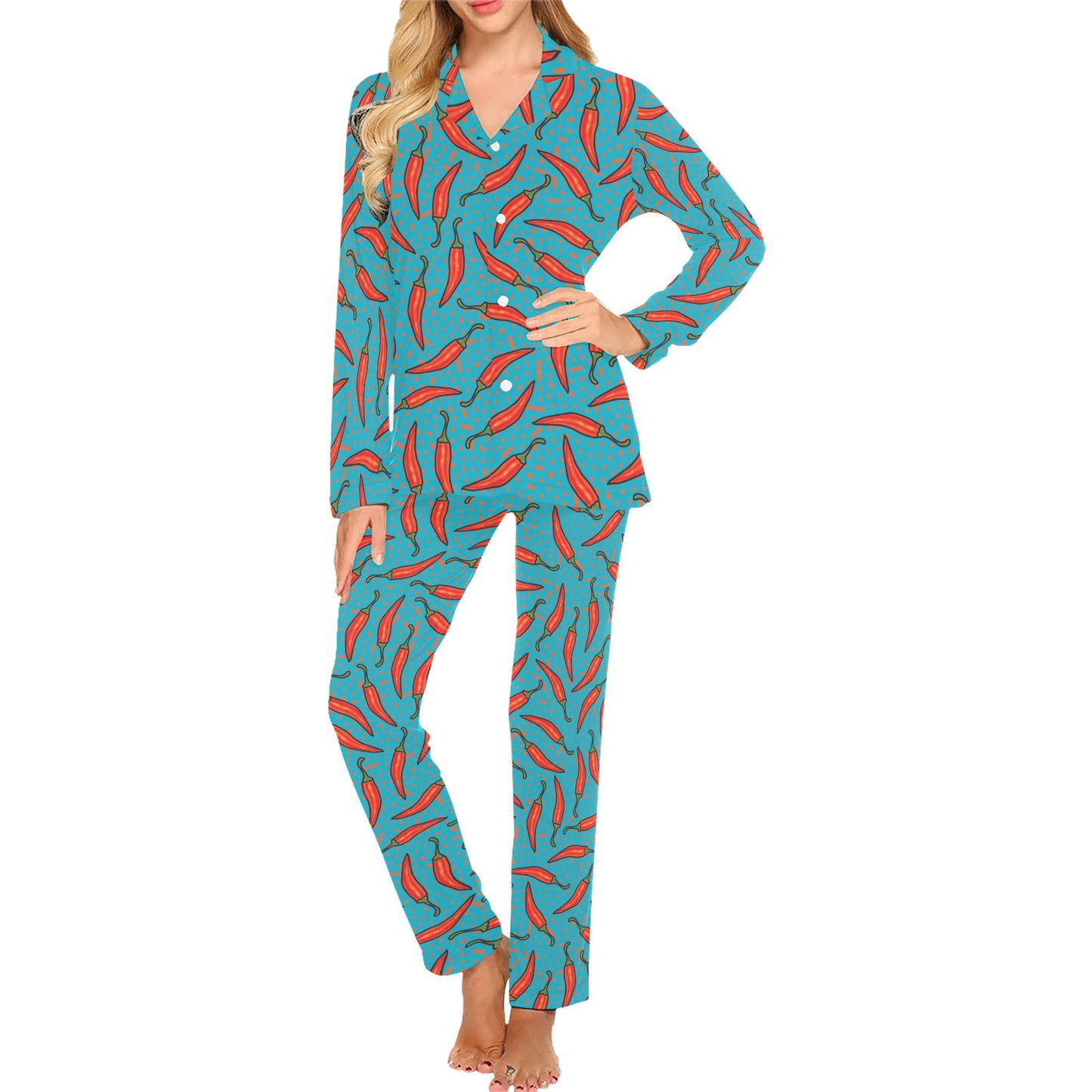 Chilli Pepper Pattern Print Design 05 Women's Long Pajama Set
