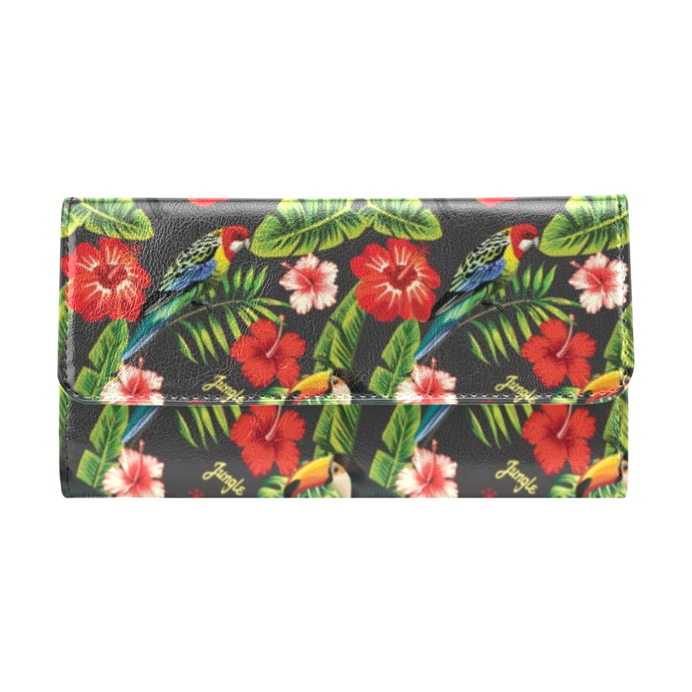 Hibiscus Red With Parrotprint Design LKS303 Women's Trifold Wallet