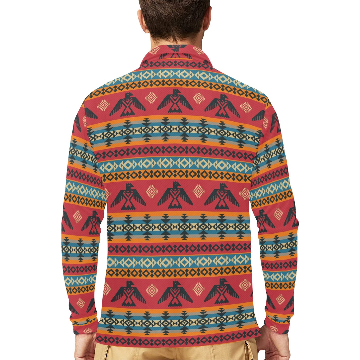 Eagles Native American Design Long Sleeve Polo Shirt For Men's