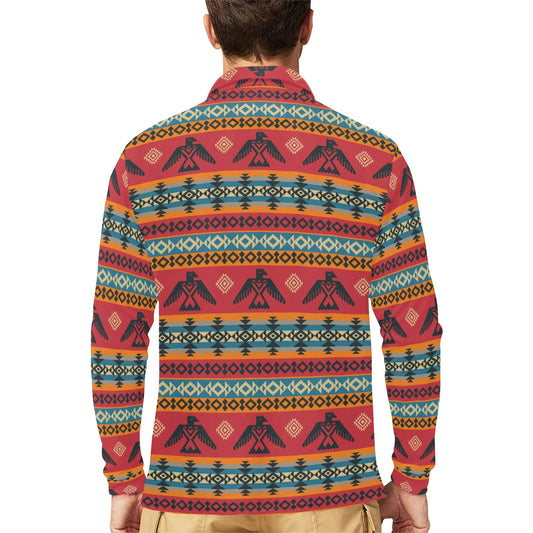 Eagles Native American Design Long Sleeve Polo Shirt For Men's