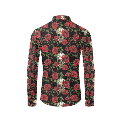 Skull And Roses Print Design LKS303 Men's Long Sleeve Dress Shirt