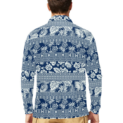 Hawaiian Themed Pattern Print Design H020 Long Sleeve Polo Shirt For Men's