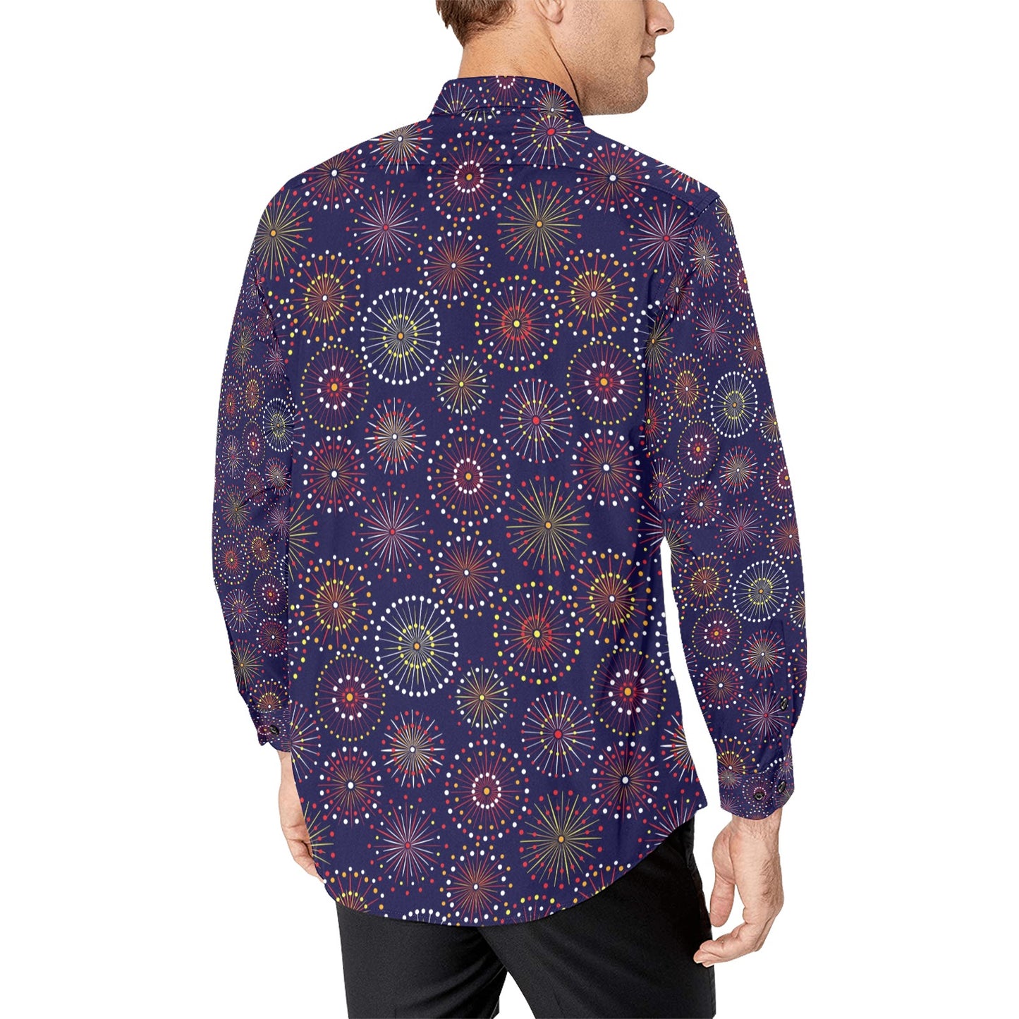 Firework Flower Style Print Design LKS302 Men's Long Sleeve Dress Shirt