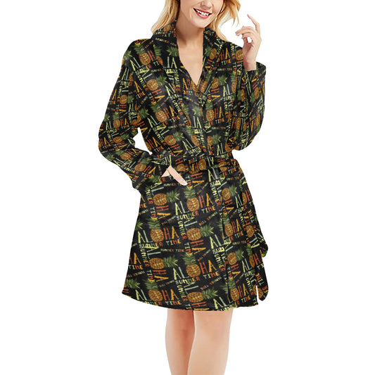 Aloha Hawaii Time Design Themed Print Women's Fleece Robe