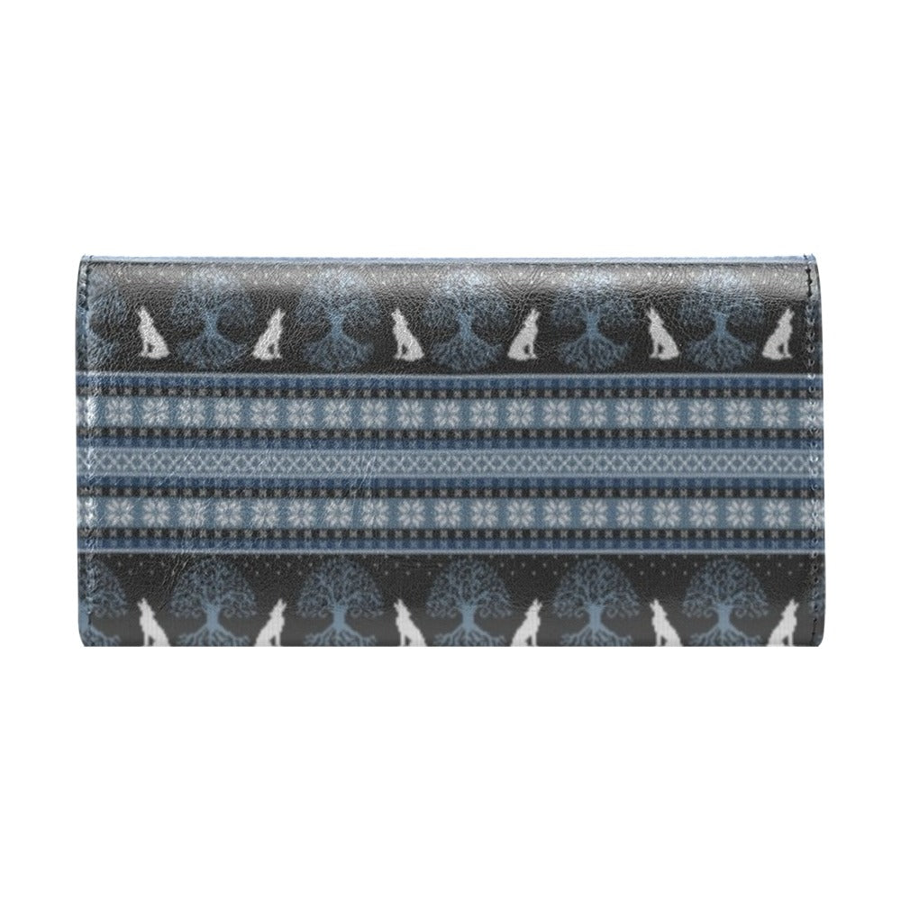 Wolf Tree of Life Knit Design Print Women's Trifold Wallet