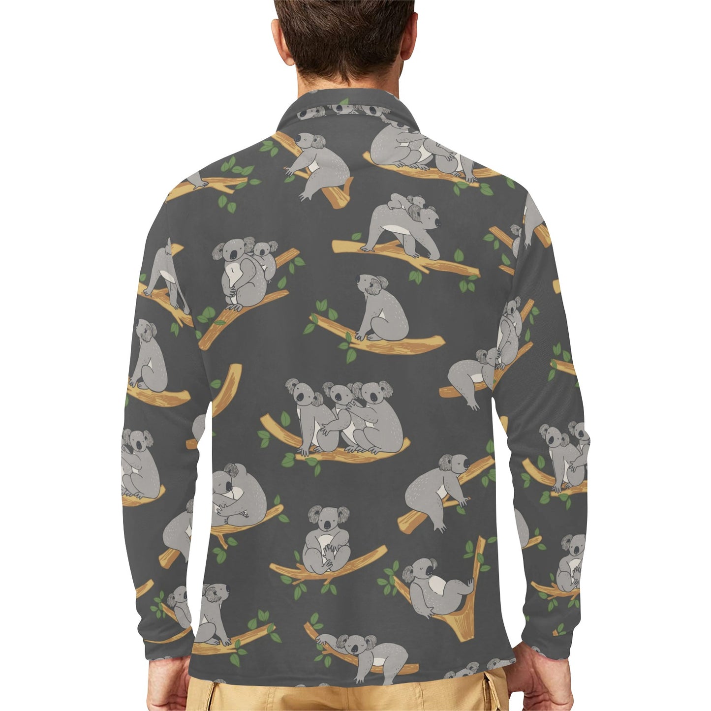 Koala Pattern Print Design 07 Long Sleeve Polo Shirt For Men's