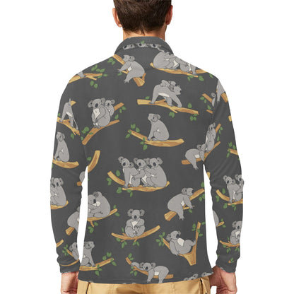 Koala Pattern Print Design 07 Long Sleeve Polo Shirt For Men's