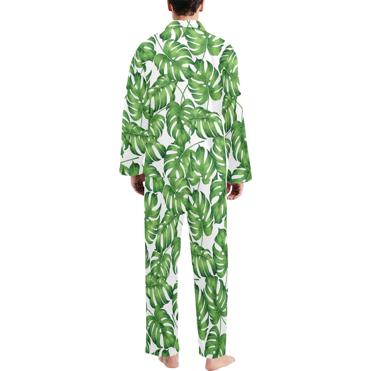 Palm Leaves Pattern Print Design PL08 Men's Long Pajama Set