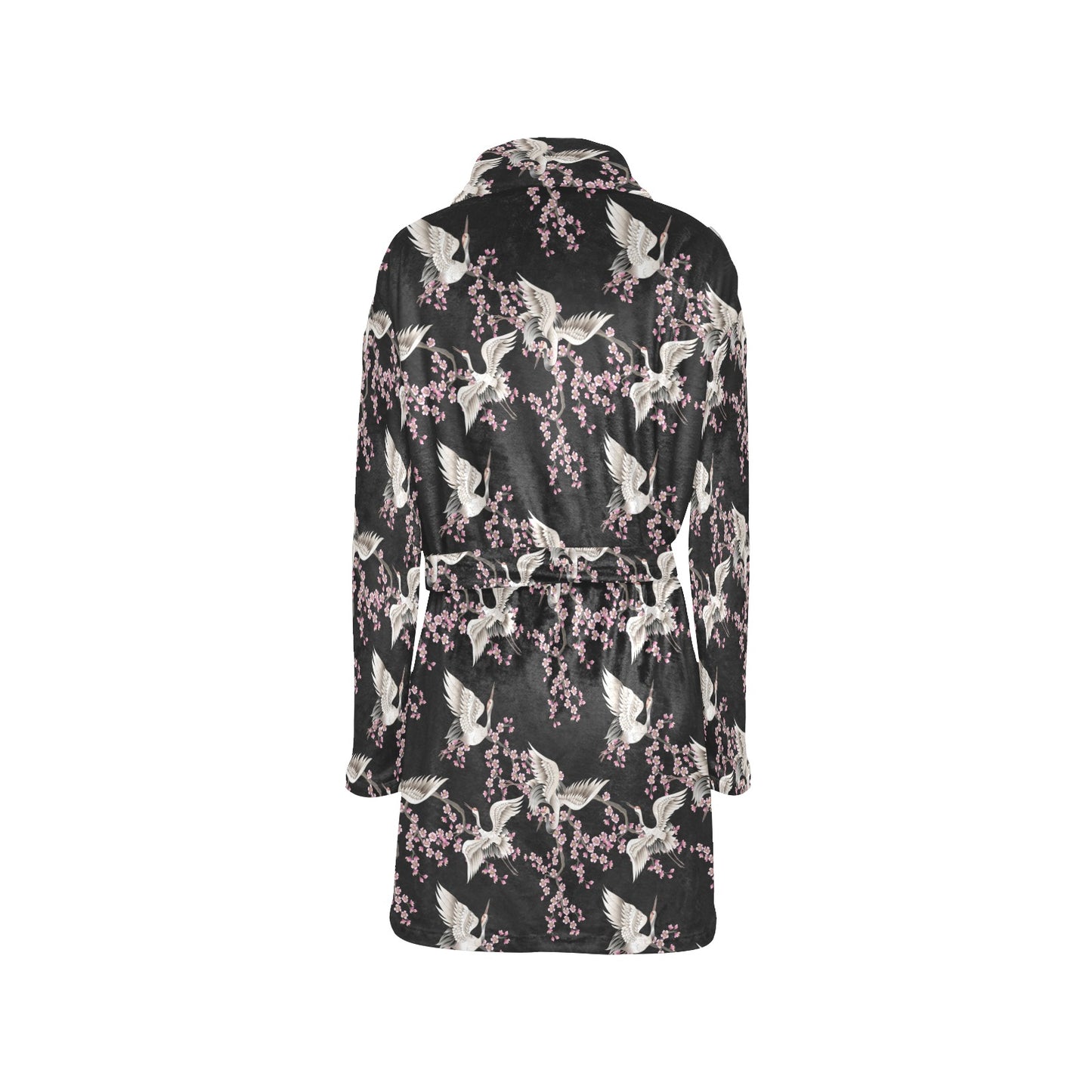 Crane Pattern Print Design 01 Women's Fleece Robe