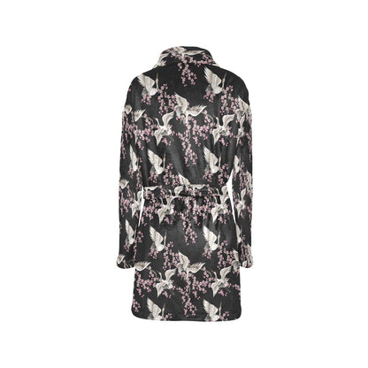 Crane Pattern Print Design 01 Women's Fleece Robe