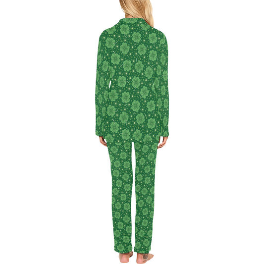 Shamrock Design Print Women's Long Pajama Set