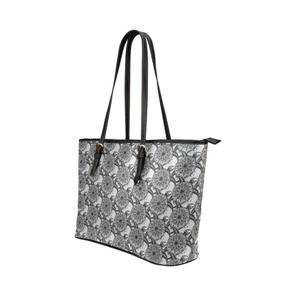 Tribal Turtle Polynesian Themed Print Leather Tote Bag