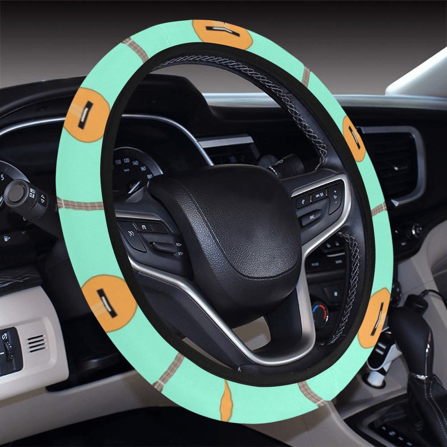 Acoustic Guitar Print Design LKS403 Steering Wheel Cover with Elastic Edge
