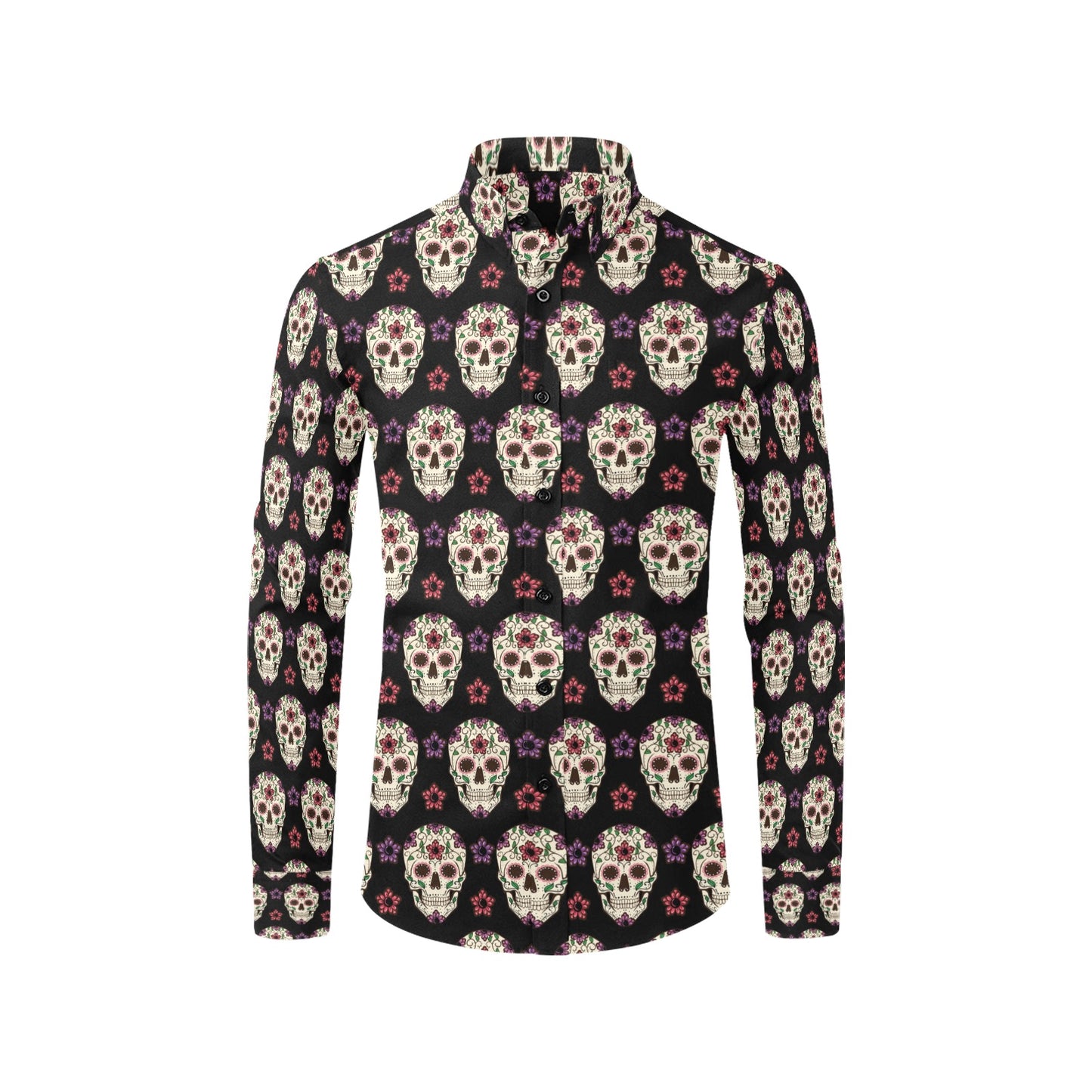 Sugar Skull Print Design LKS304 Men's Long Sleeve Dress Shirt