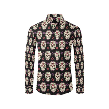 Sugar Skull Print Design LKS304 Men's Long Sleeve Dress Shirt