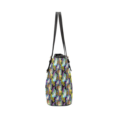 Unicorn With Wings Print Pattern Leather Tote Bag