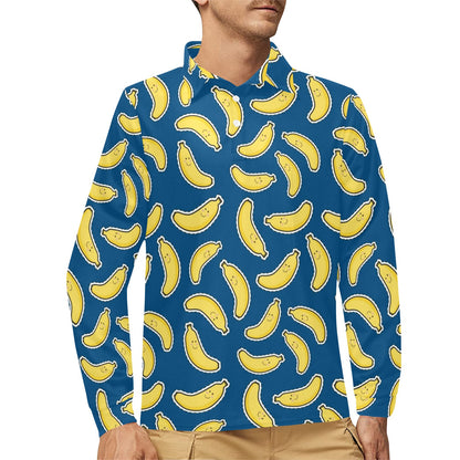 Banana Pattern Print Design BA03 Long Sleeve Polo Shirt For Men's