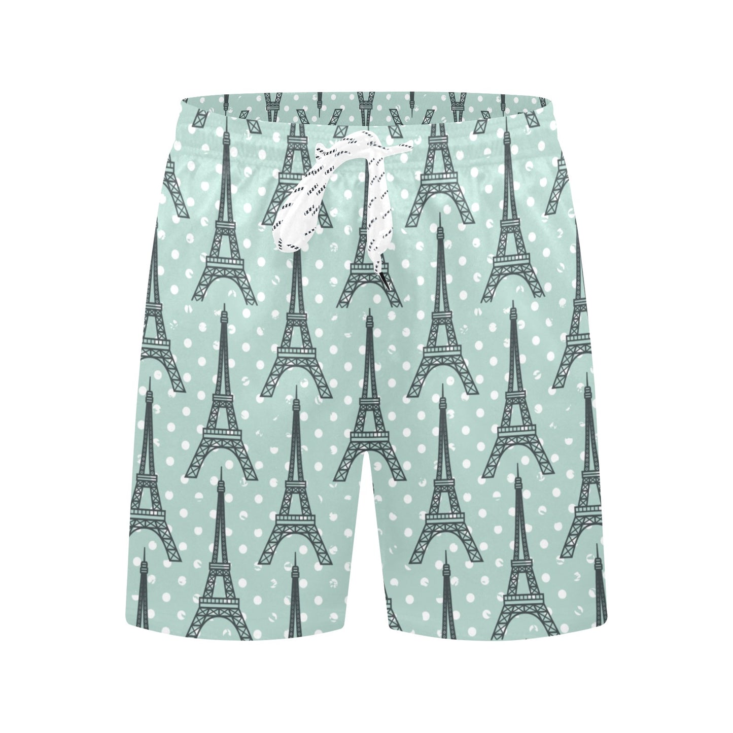 Eiffel Tower Polka Dot Print Men's Swim Trunks Beach Shorts