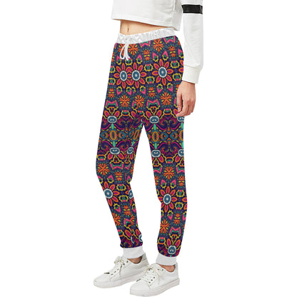 Ethnic Flower Style Print Pattern Unisex Sweatpants