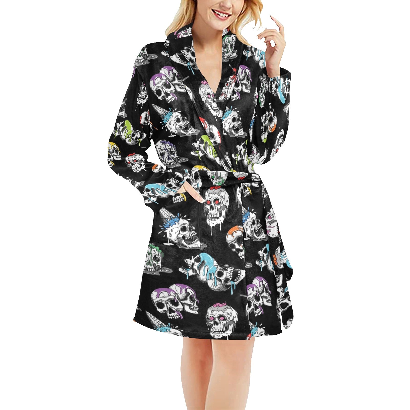 Skull Print Design LKS3013 Women's Fleece Robe