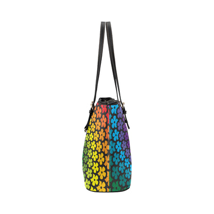 Flower Power Rainbow Spiral Print Leather Tote Bag