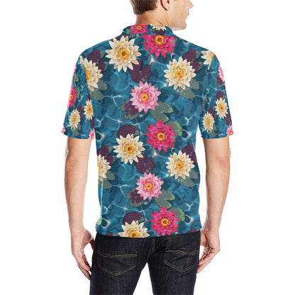 Water Lily Pattern Print Design WL05 Men Polo Shirt