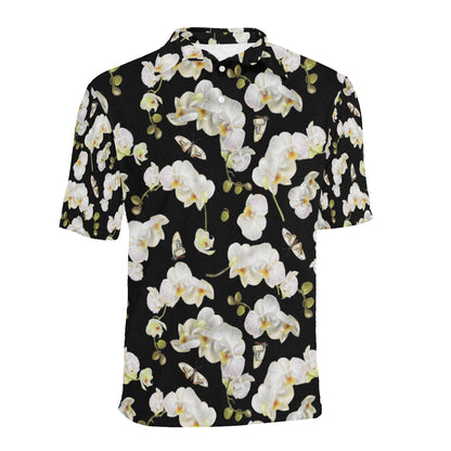 Orchid White Pattern Print Design OR011 Men Polo Shirt