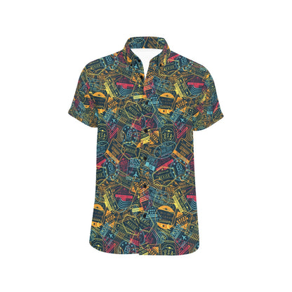 Travel Stamp Colorful Print Design LKS304 Men Short Sleeve Button Up Shirt