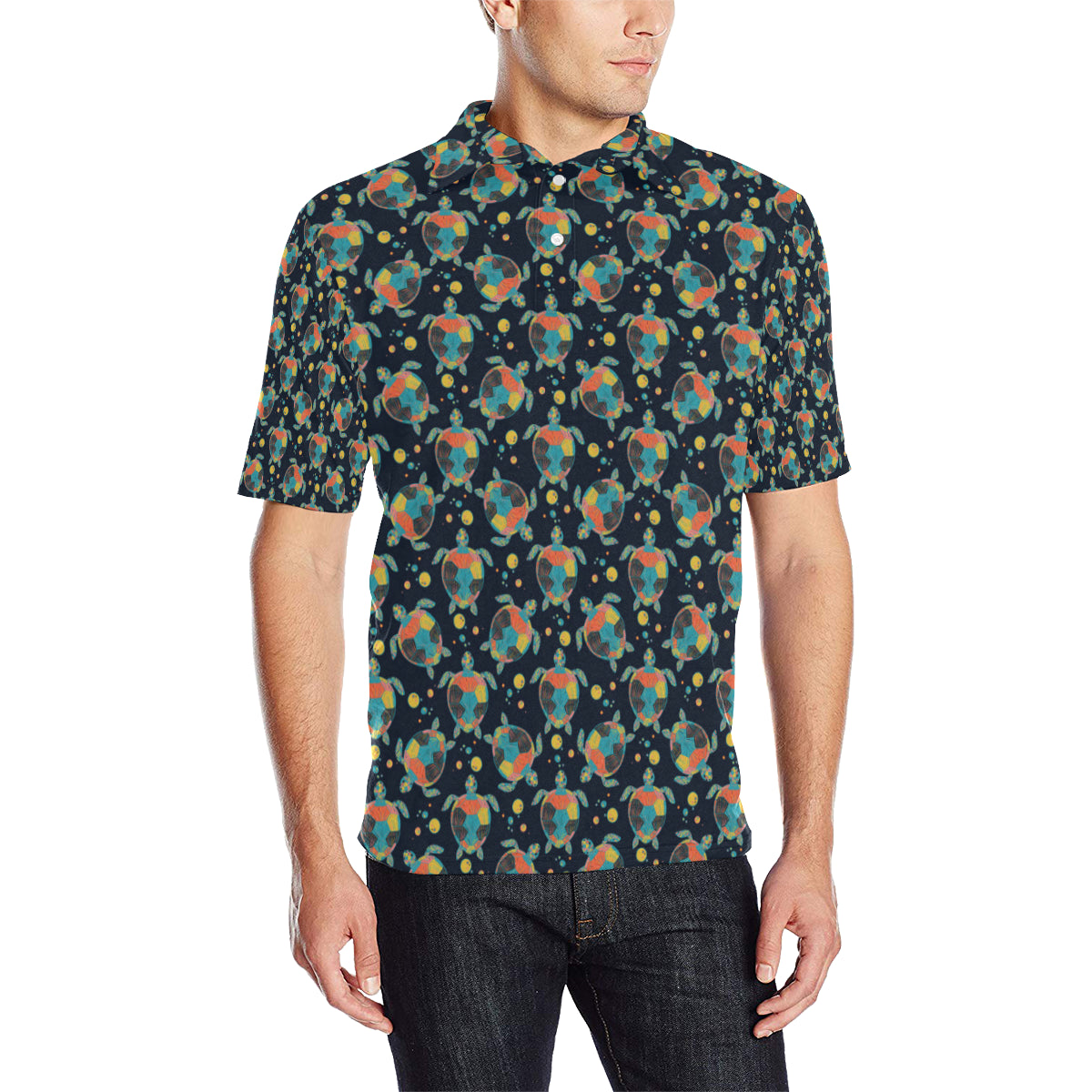 Sea Turtle Colorful with bubble Print Men Polo Shirt